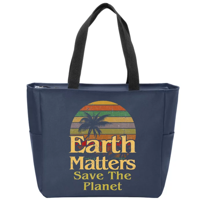 Save The Environment Planet Retro Vintage Sunset Earth Day Zip Tote Bag