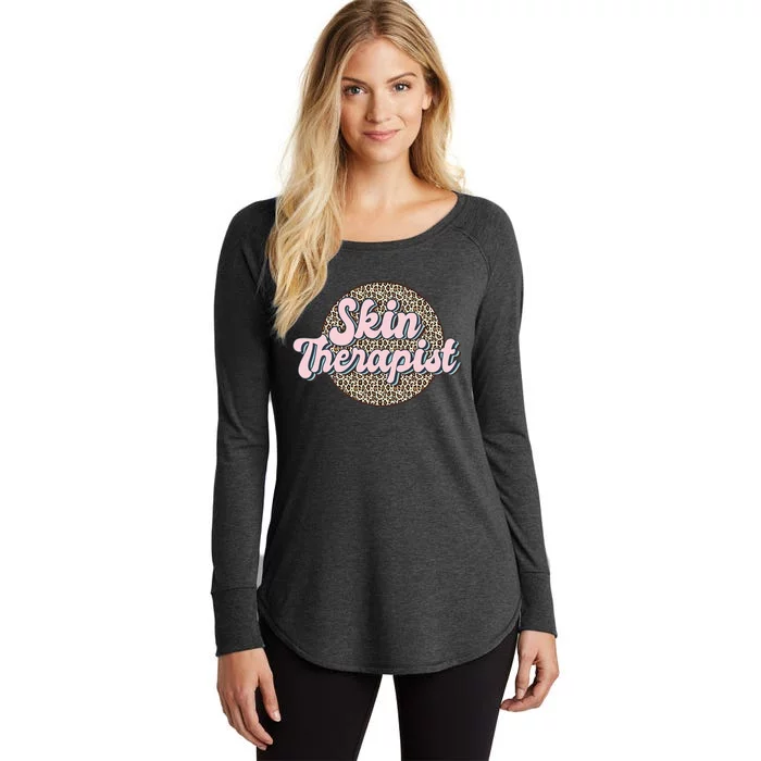 Skin Therapist Esthetician Leopard Skincare Women's Perfect Tri Tunic Long Sleeve Shirt