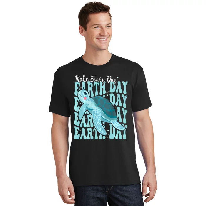 Sea Turtle Earth Day Groovy Make Every Day Earth Day 2024 T-Shirt