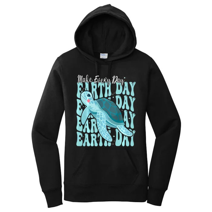 Sea Turtle Earth Day Groovy Make Every Day Earth Day 2024 Women's Pullover Hoodie