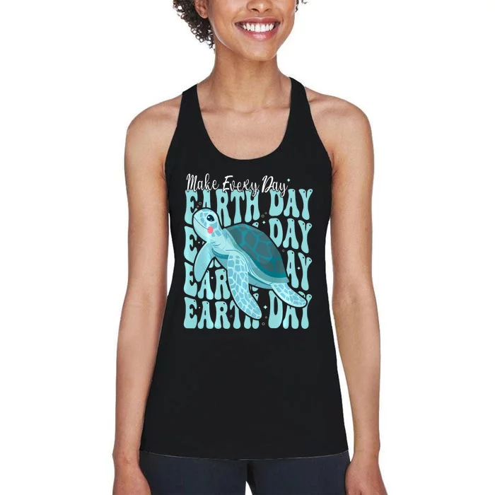 Sea Turtle Earth Day Groovy Make Every Day Earth Day 2024 Women's Racerback Tank