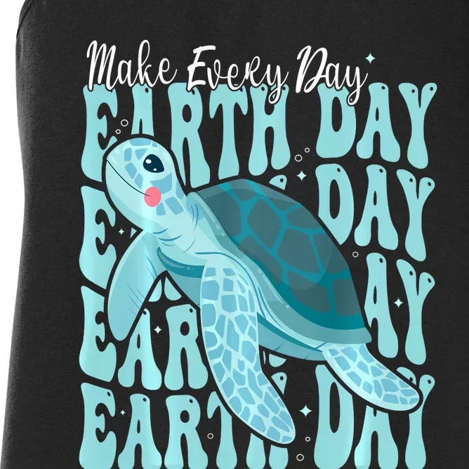 Sea Turtle Earth Day Groovy Make Every Day Earth Day 2024 Women's Racerback Tank