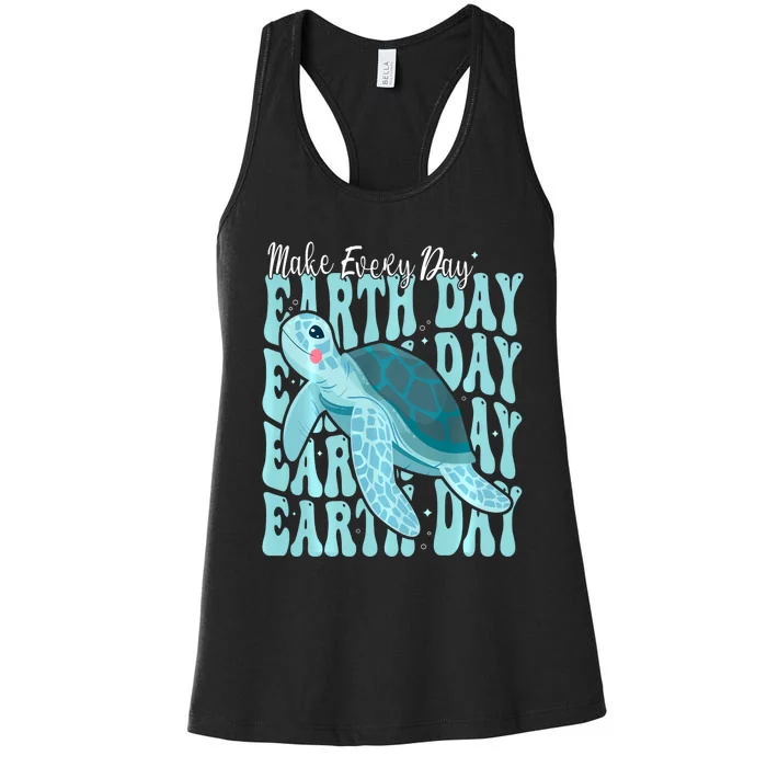 Sea Turtle Earth Day Groovy Make Every Day Earth Day 2024 Women's Racerback Tank