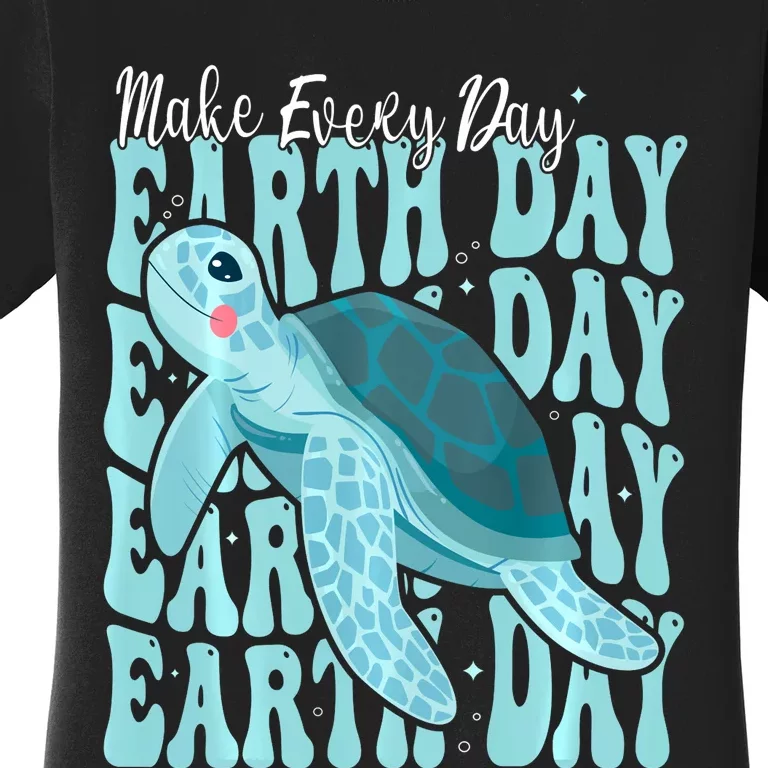 Sea Turtle Earth Day Groovy Make Every Day Earth Day 2024 Women's T-Shirt