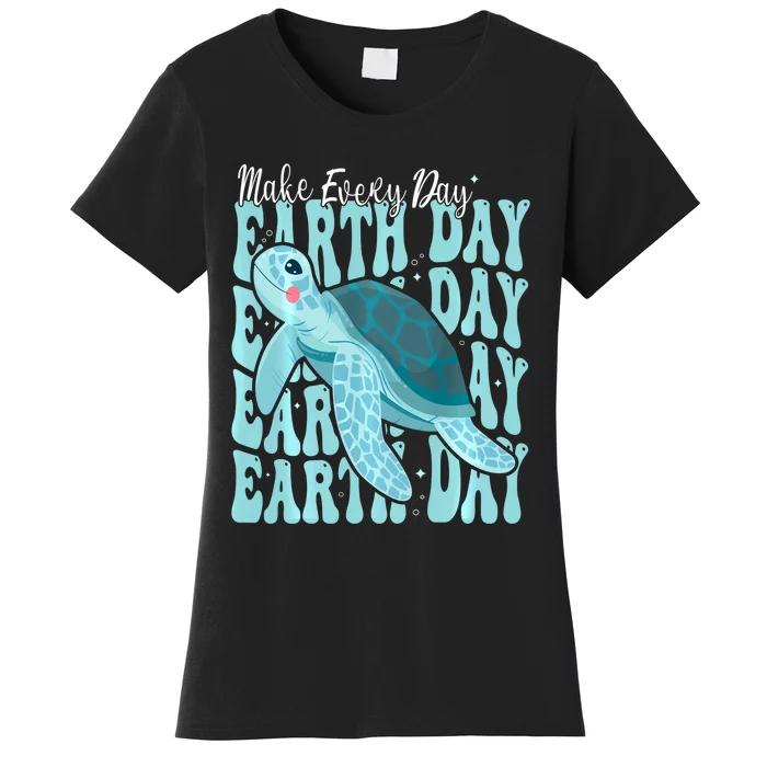 Sea Turtle Earth Day Groovy Make Every Day Earth Day 2024 Women's T-Shirt