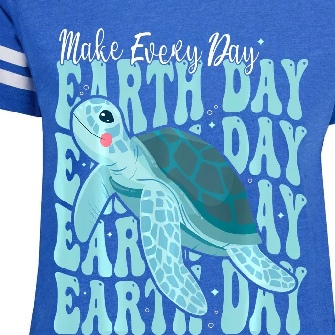 Sea Turtle Earth Day Groovy Make Every Day Earth Day 2024 Enza Ladies Jersey Football T-Shirt