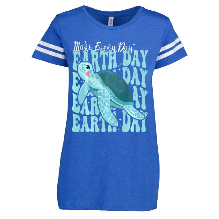 Sea Turtle Earth Day Groovy Make Every Day Earth Day 2024 Enza Ladies Jersey Football T-Shirt