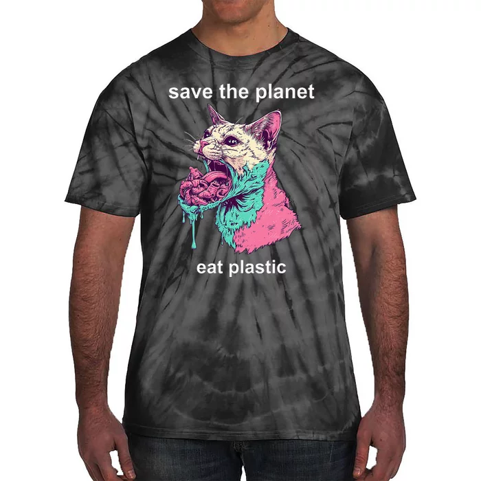 Save The Environment Eat Plastic Cute Funny Sarcastic Cat Tie-Dye T-Shirt