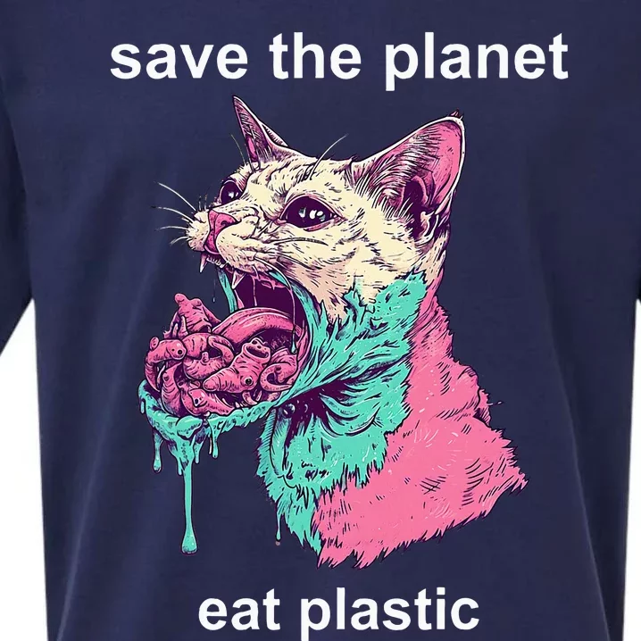 Save The Environment Eat Plastic Cute Funny Sarcastic Cat Sueded Cloud Jersey T-Shirt