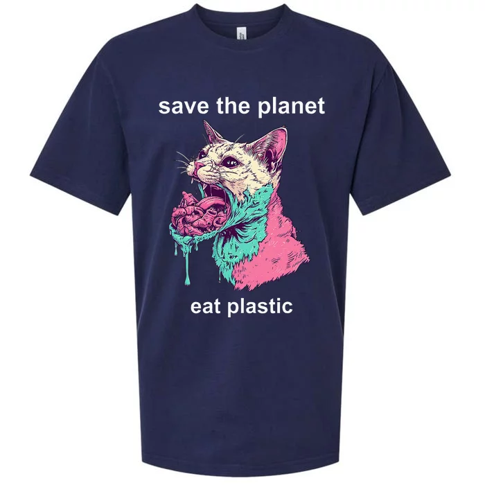 Save The Environment Eat Plastic Cute Funny Sarcastic Cat Sueded Cloud Jersey T-Shirt