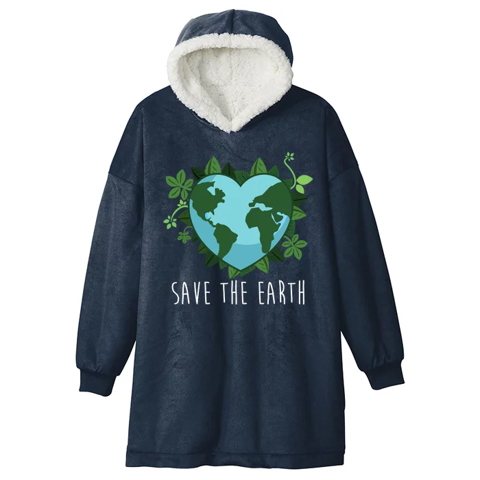 Save The Earth Planet Heart Earth Day Hooded Wearable Blanket