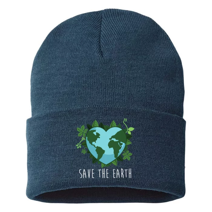 Save The Earth Planet Heart Earth Day Sustainable Knit Beanie