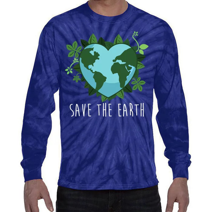 Save The Earth Planet Heart Earth Day Tie-Dye Long Sleeve Shirt