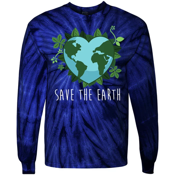 Save The Earth Planet Heart Earth Day Tie-Dye Long Sleeve Shirt