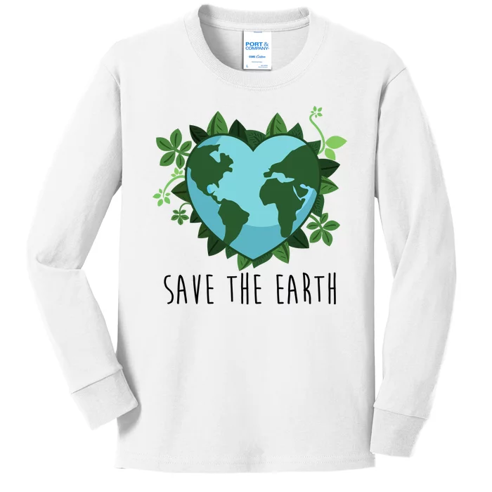 Save The Earth Planet Heart Earth Day Kids Long Sleeve Shirt