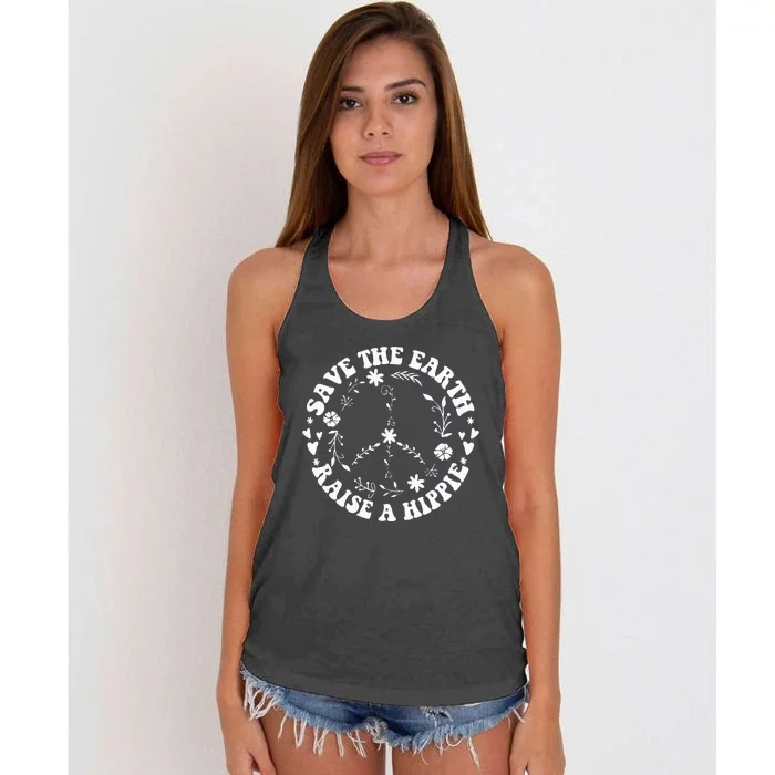 Save The Earth Raise A Hippie Earth Day Women's Knotted Racerback Tank