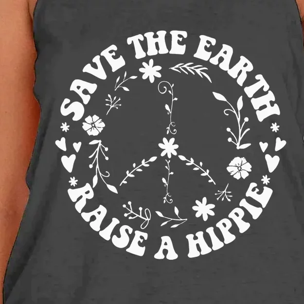 Save The Earth Raise A Hippie Earth Day Women's Knotted Racerback Tank