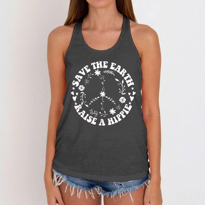 Save The Earth Raise A Hippie Earth Day Women's Knotted Racerback Tank