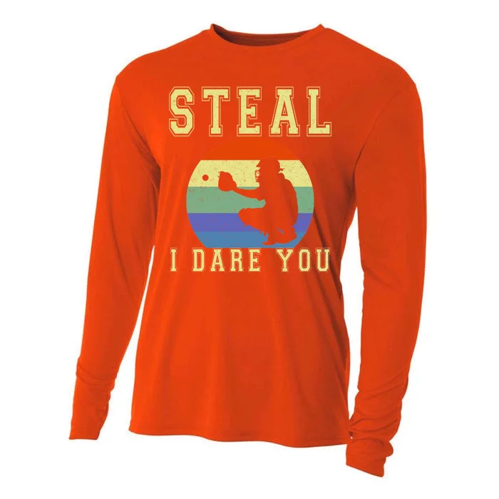 Steal I Dare You Vintage Funny Baseball Cooling Performance Long Sleeve Crew