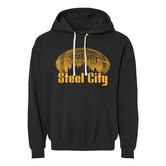 Steel City Pittsburg Skyline Football Garment-Dyed Fleece Hoodie