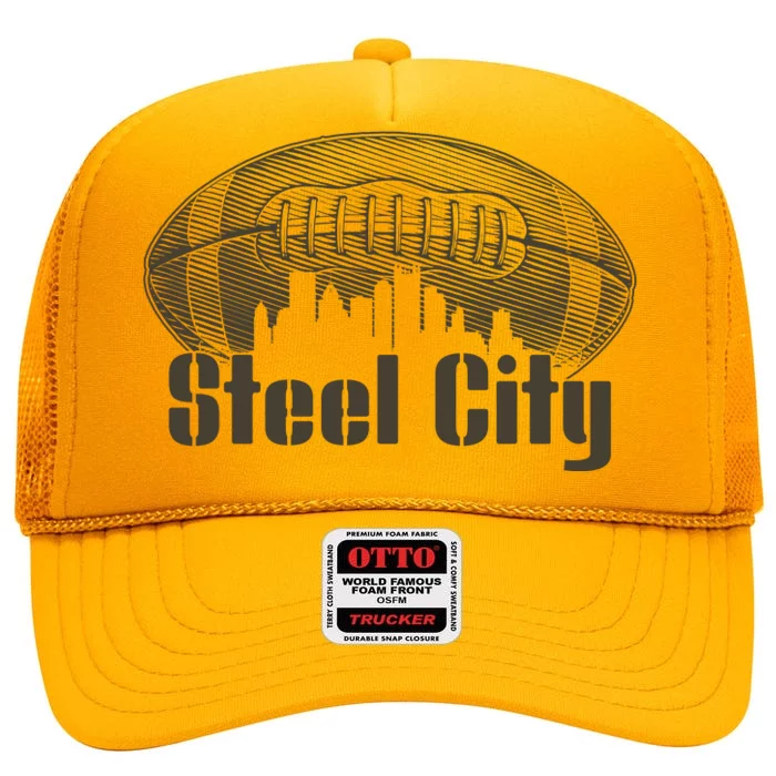 Steel City Pittsburg Skyline Football High Crown Mesh Trucker Hat