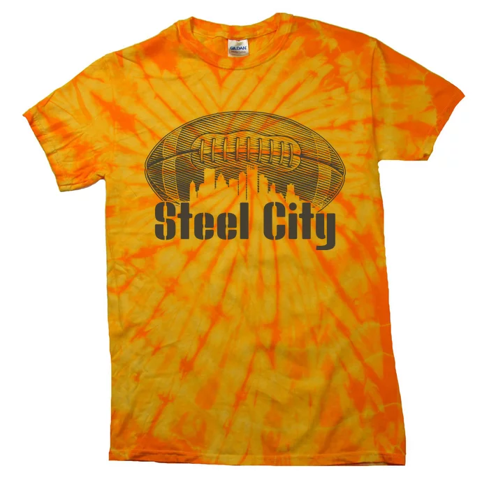 Steel City Pittsburg Skyline Football Tie-Dye T-Shirt