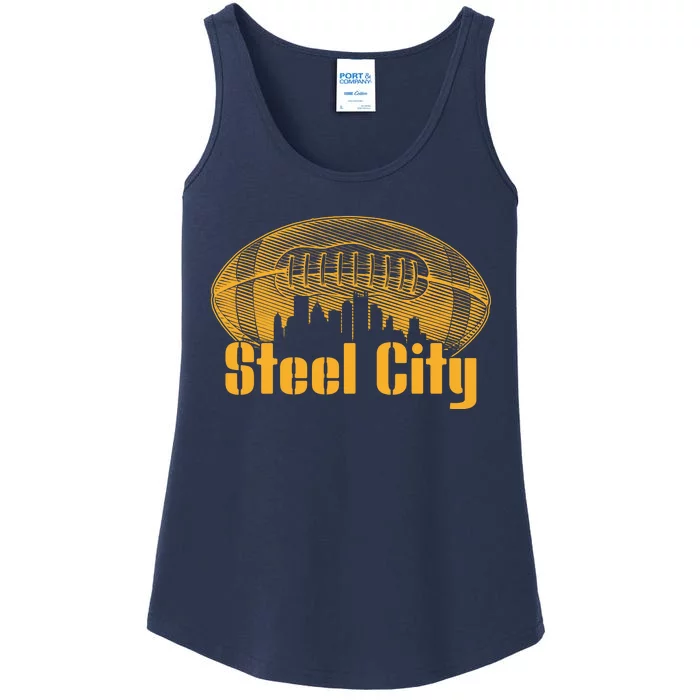 Steel City Pittsburg Skyline Football Ladies Essential Tank