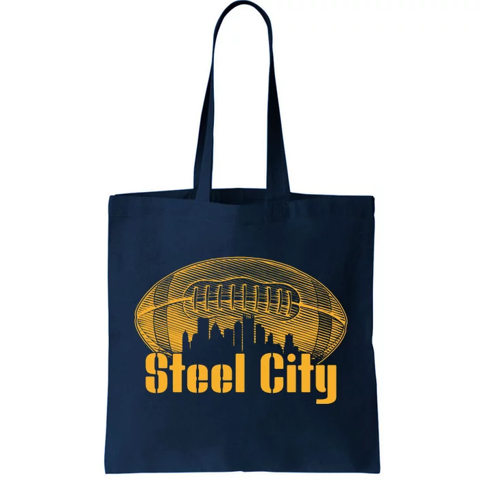 Steel City Pittsburg Skyline Football Tote Bag