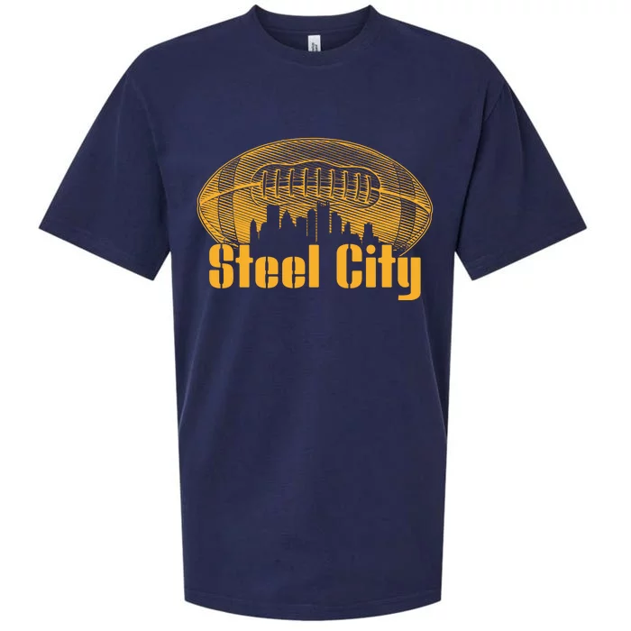 Steel City Pittsburg Skyline Football Sueded Cloud Jersey T-Shirt