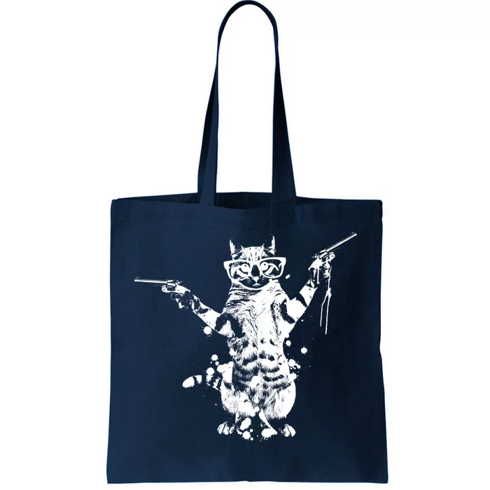 Stencil Graffiti Cat Armed With Guns Tote Bag