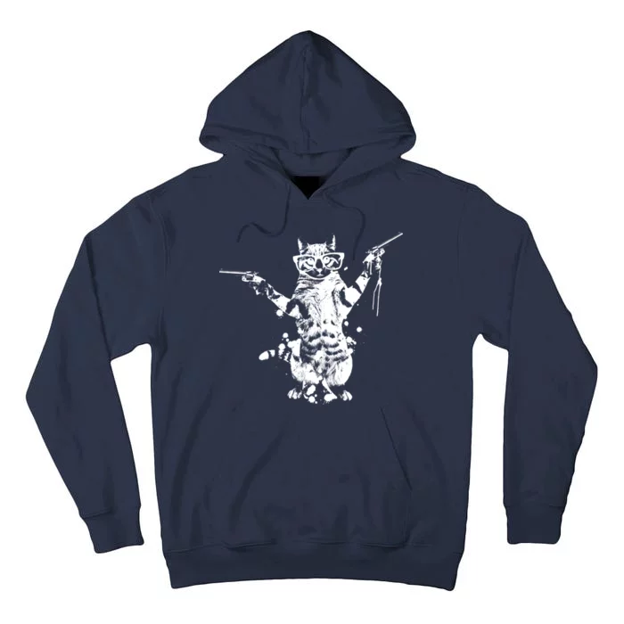 Stencil Graffiti Cat Armed With Guns Tall Hoodie