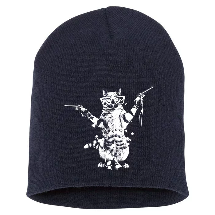 Stencil Graffiti Cat Armed With Guns Short Acrylic Beanie