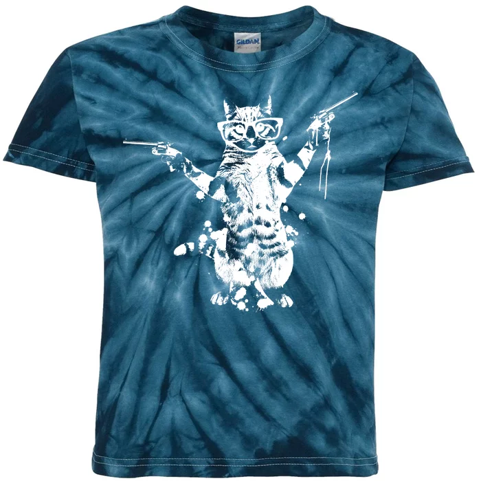 Stencil Graffiti Cat Armed With Guns Kids Tie-Dye T-Shirt