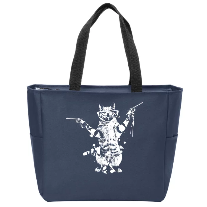 Stencil Graffiti Cat Armed With Guns Zip Tote Bag