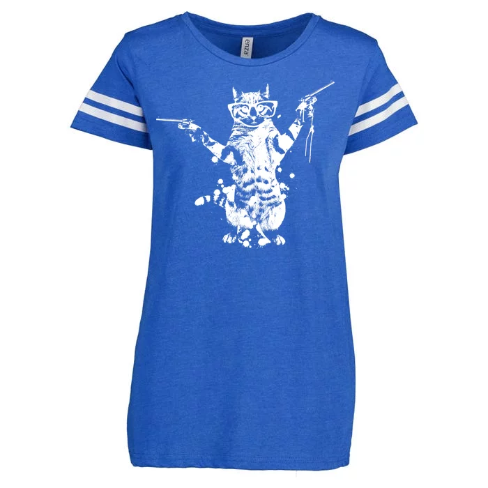 Stencil Graffiti Cat Armed With Guns Enza Ladies Jersey Football T-Shirt