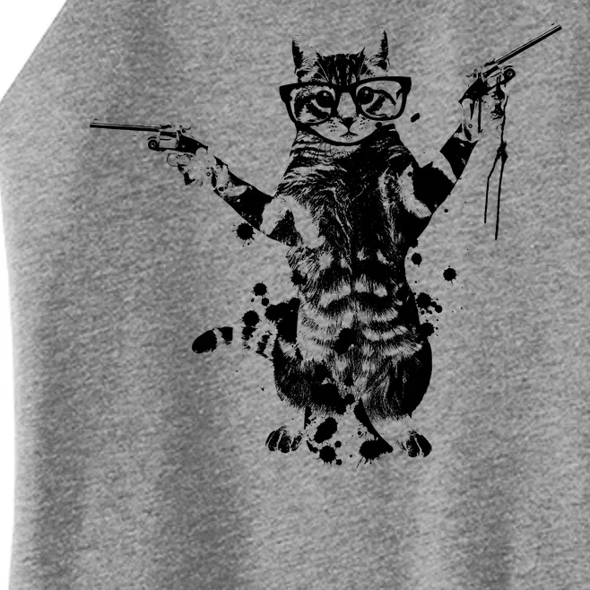 Stencil Graffiti Cat Armed With Guns Women’s Perfect Tri Rocker Tank