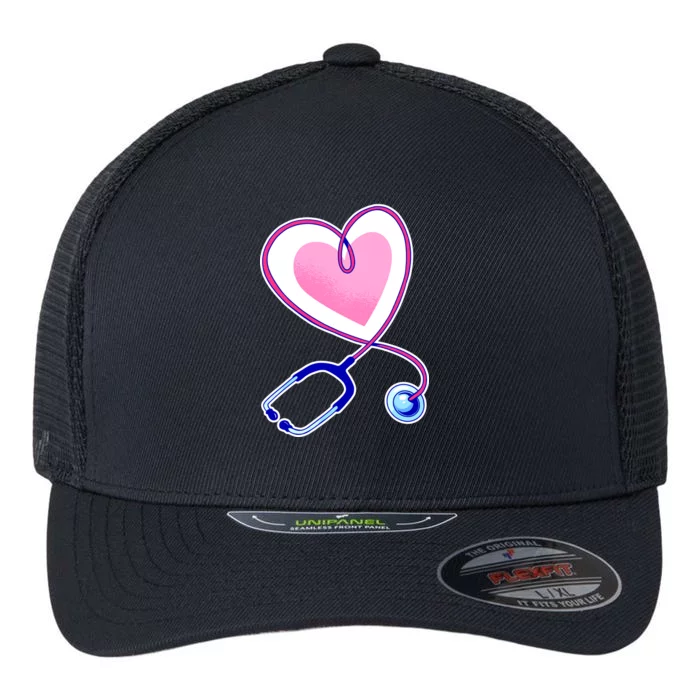 Stethoscope Heart Nursing Flexfit Unipanel Trucker Cap