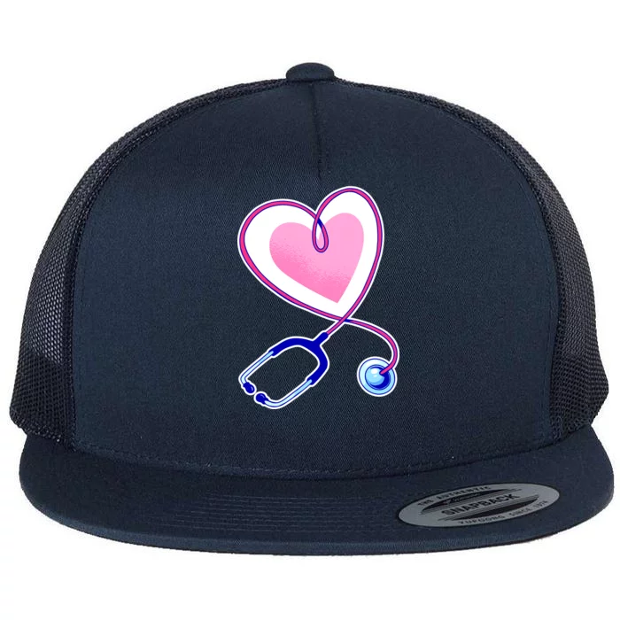 Stethoscope Heart Nursing Flat Bill Trucker Hat