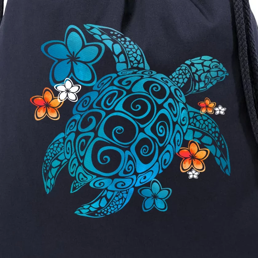 Sea Turtle Floral Tropical Pattern Drawstring Bag