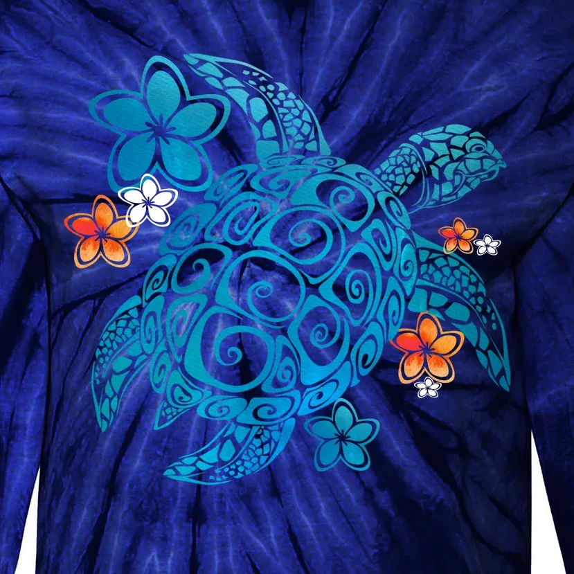 Sea Turtle Floral Tropical Pattern Tie-Dye Long Sleeve Shirt