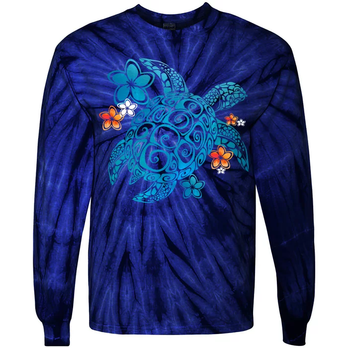 Sea Turtle Floral Tropical Pattern Tie-Dye Long Sleeve Shirt