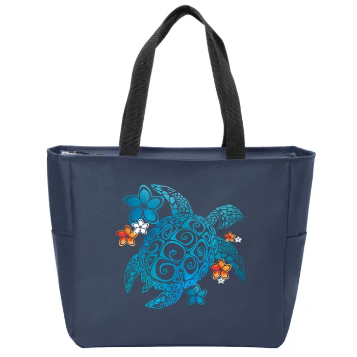 Sea Turtle Floral Tropical Pattern Zip Tote Bag