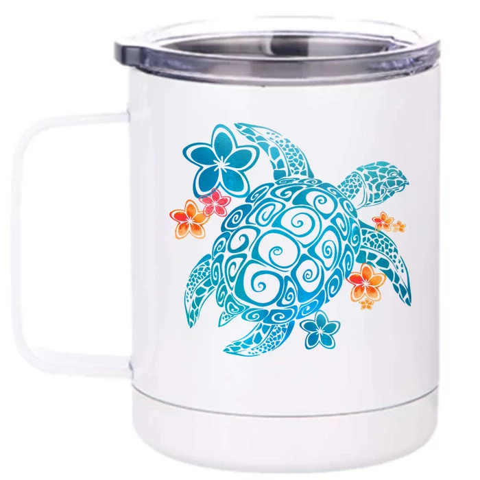 Sea Turtle Floral Tropical Pattern Front & Back 12oz Stainless Steel Tumbler Cup