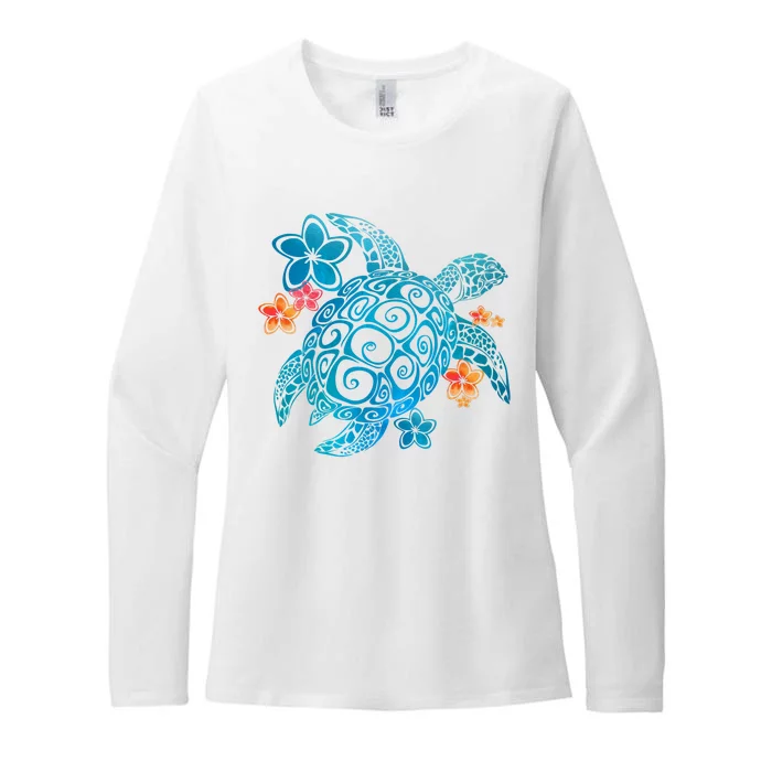 Sea Turtle Floral Tropical Pattern Womens CVC Long Sleeve Shirt