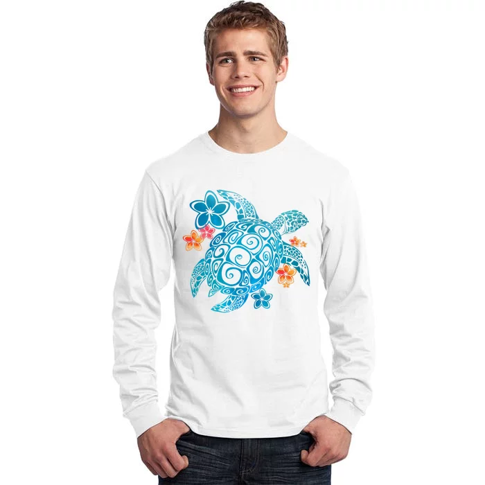 Sea Turtle Floral Tropical Pattern Tall Long Sleeve T-Shirt