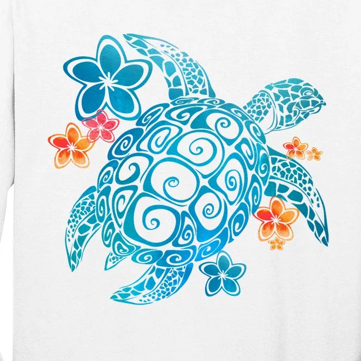 Sea Turtle Floral Tropical Pattern Tall Long Sleeve T-Shirt