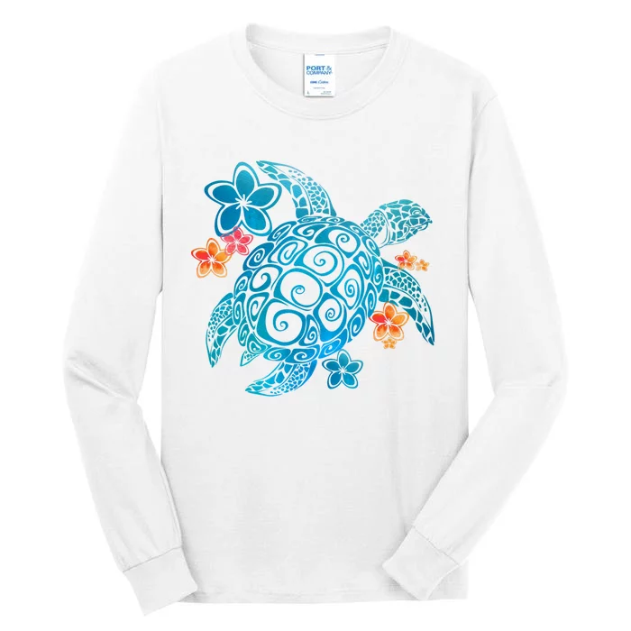 Sea Turtle Floral Tropical Pattern Tall Long Sleeve T-Shirt