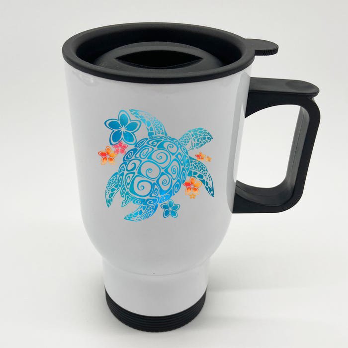 Sea Turtle Floral Tropical Pattern Front & Back Stainless Steel Travel Mug