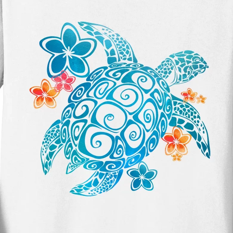 Sea Turtle Floral Tropical Pattern Kids Long Sleeve Shirt