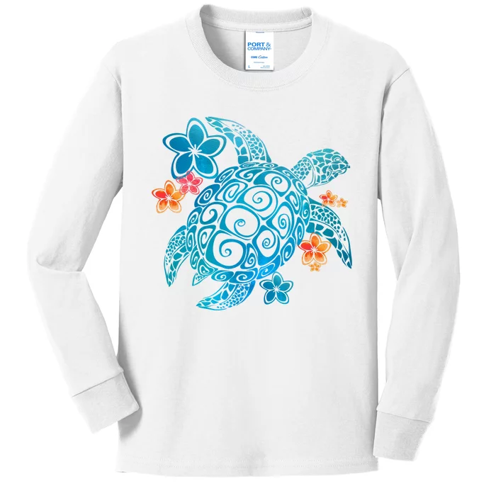 Sea Turtle Floral Tropical Pattern Kids Long Sleeve Shirt